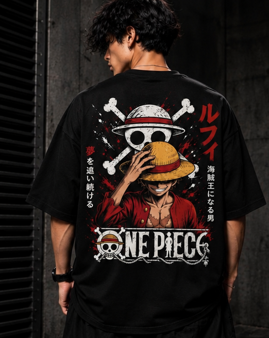 Monkey D. Luffy One Piece Oversized T-Shirt – Black