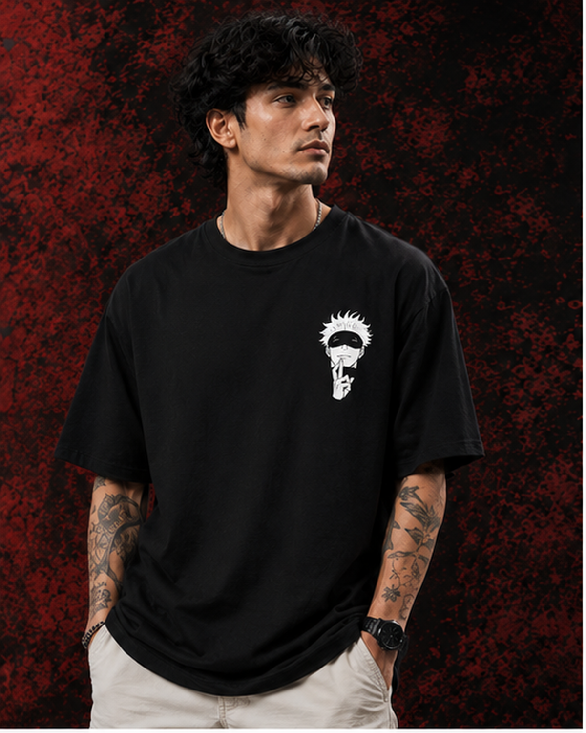 Gojo Satoru Oversized Black T-Shirt – Anime Graphic Tee