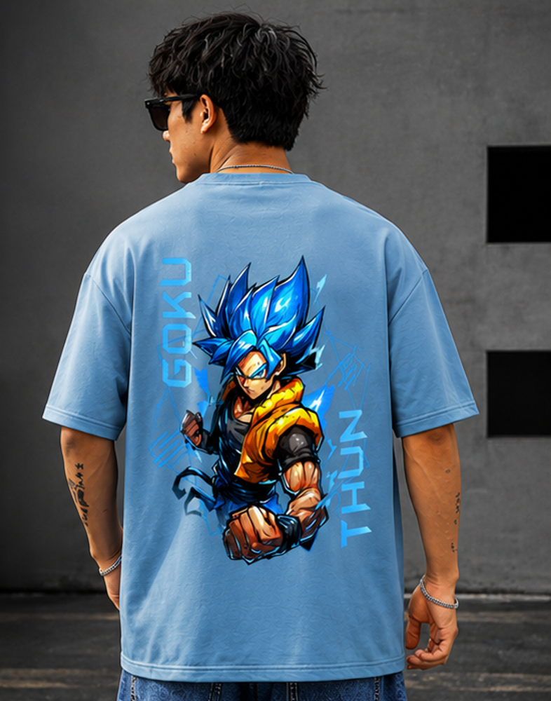 Goku Oversized T-Shirt – Super Saiyan Blue Anime Graphic Streetwear Tee
