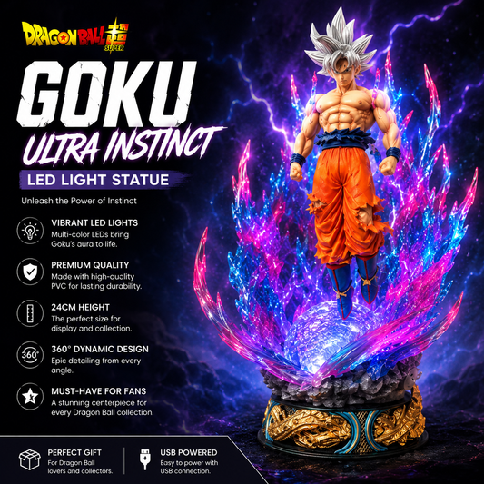 Goku Ultra Instinct LED Light Statue – 24cm Premium Anime Collectible
