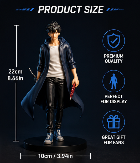 Sung Jin-Woo Solo Leveling Anime Figure with Dagger – Detailed Collectible Display Statue, 22 cm