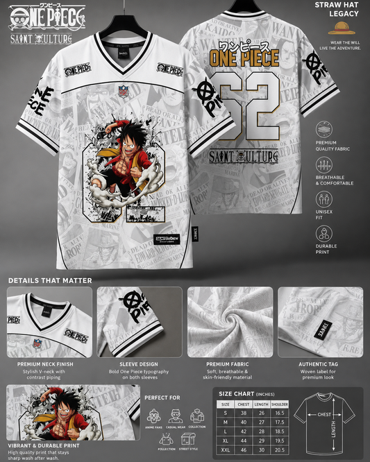 One Piece Luffy 62 Graphic Jersey T-Shirt – Premium Polyester Anime Oversized Unisex Tee