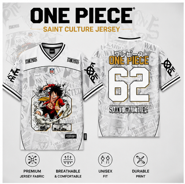 One Piece Luffy 62 Graphic Jersey T-Shirt – Premium Polyester Anime Oversized Unisex Tee