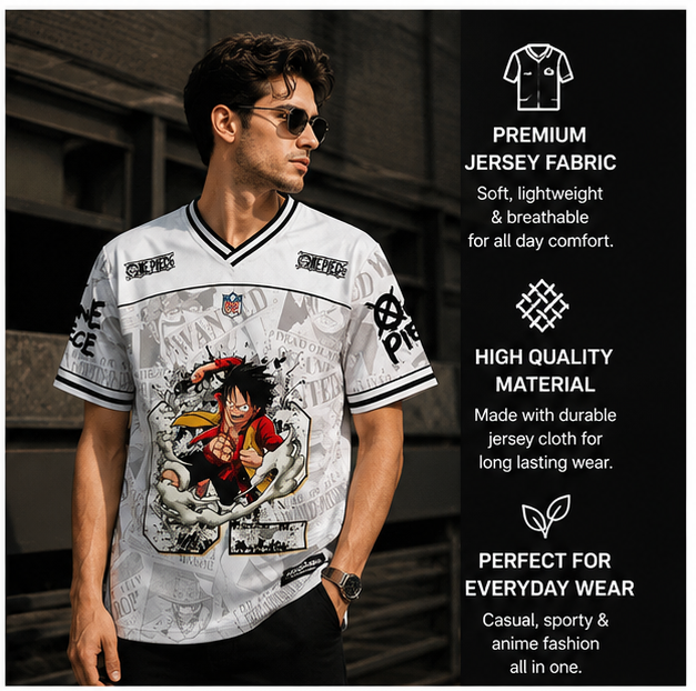 One Piece Luffy 62 Graphic Jersey T-Shirt – Premium Polyester Anime Oversized Unisex Tee