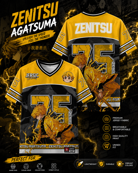 Zenitsu Agatsuma Anime Jersey T-Shirt – Demon Slayer Graphic Unisex Sportswear Tee