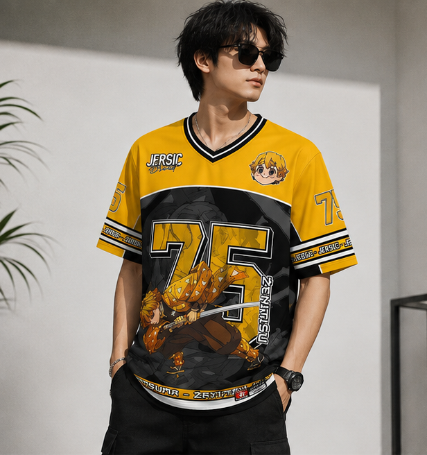 Zenitsu Agatsuma Anime Jersey T-Shirt – Demon Slayer Graphic Unisex Sportswear Tee