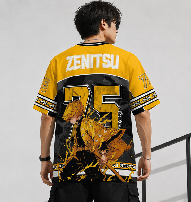 Zenitsu Agatsuma Anime Jersey T-Shirt – Demon Slayer Graphic Unisex Sportswear Tee