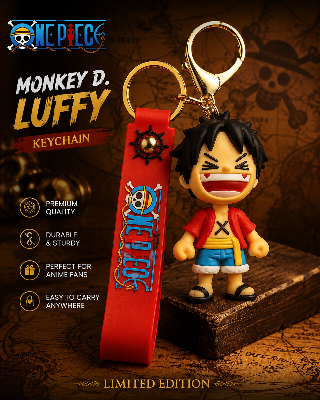 Monkey D. Luffy One Piece Chibi Anime Keychain – Anime Collectible Bag & Backpack Accessory