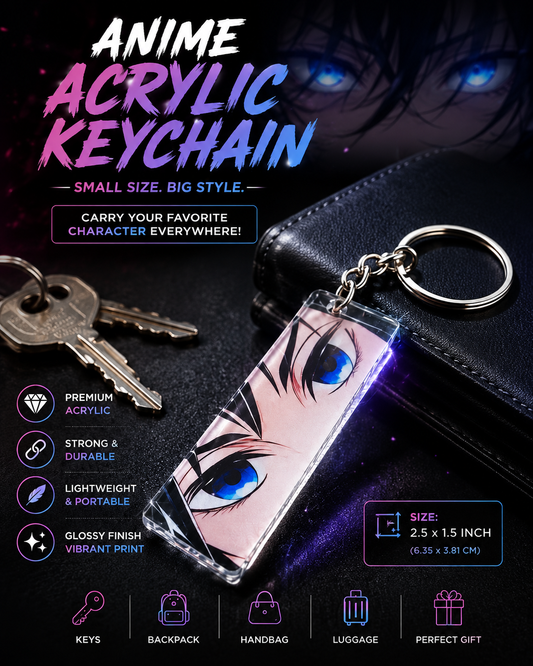 Anime Blue Eyes Acrylic Keychain – Glossy Anime Eye Key Ring