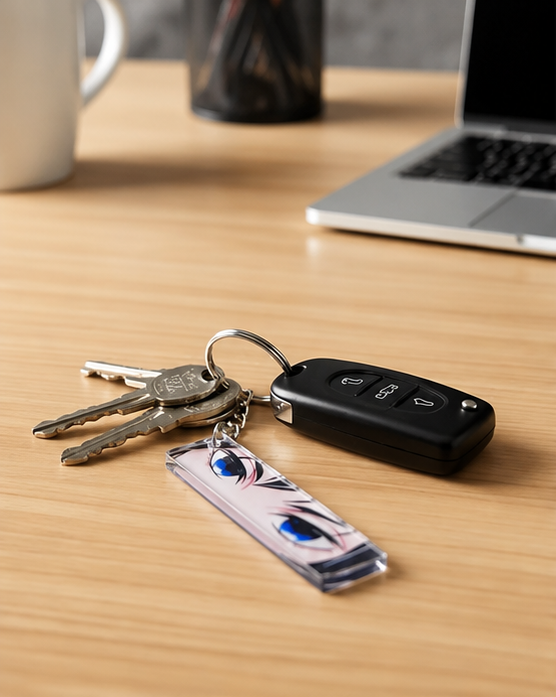 Anime Blue Eyes Acrylic Keychain – Glossy Anime Eye Key Ring
