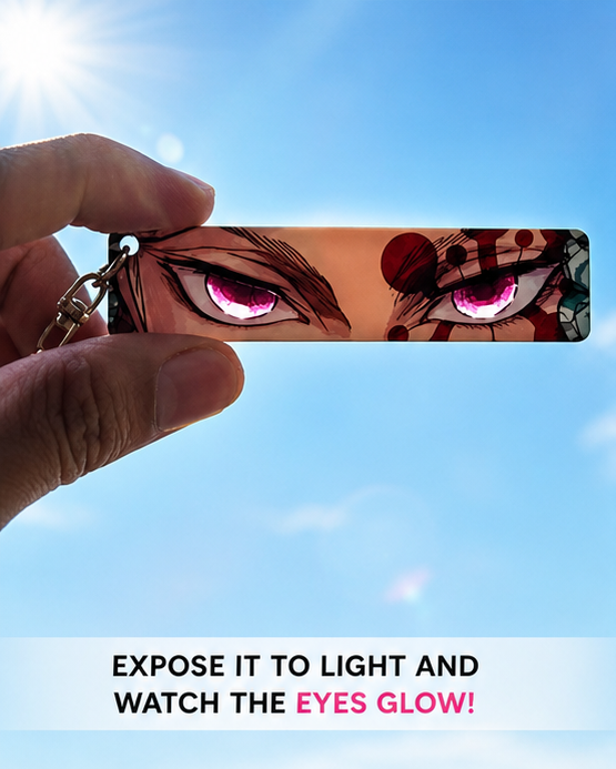 Demon Slayer Tengen Uzui Glowing Eyes Acrylic Keychain – Luminous Anime Key Ring for Bags & Keys
