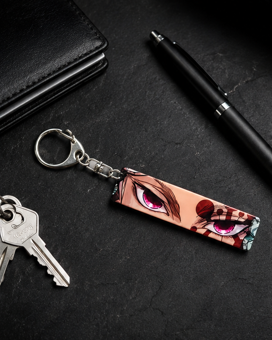 Demon Slayer Tengen Uzui Glowing Eyes Acrylic Keychain – Luminous Anime Key Ring for Bags & Keys