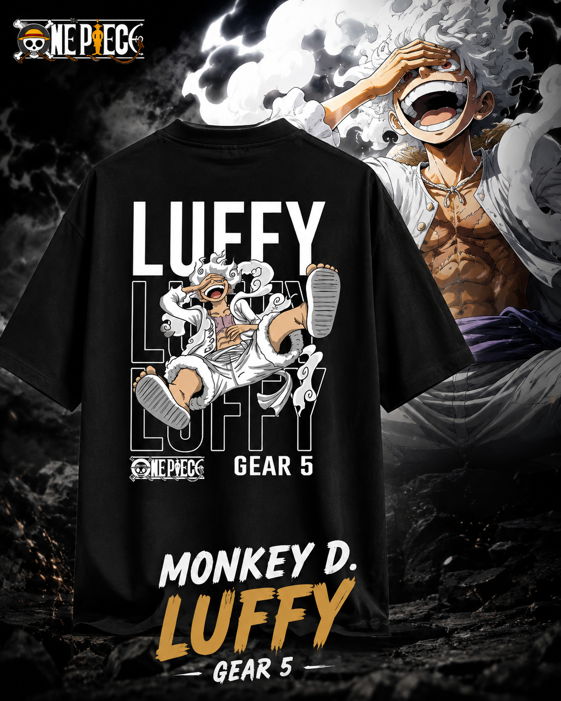 Luffy Gear 5 Oversized Anime T-Shirt | Premium One Piece Black Unisex Streetwear