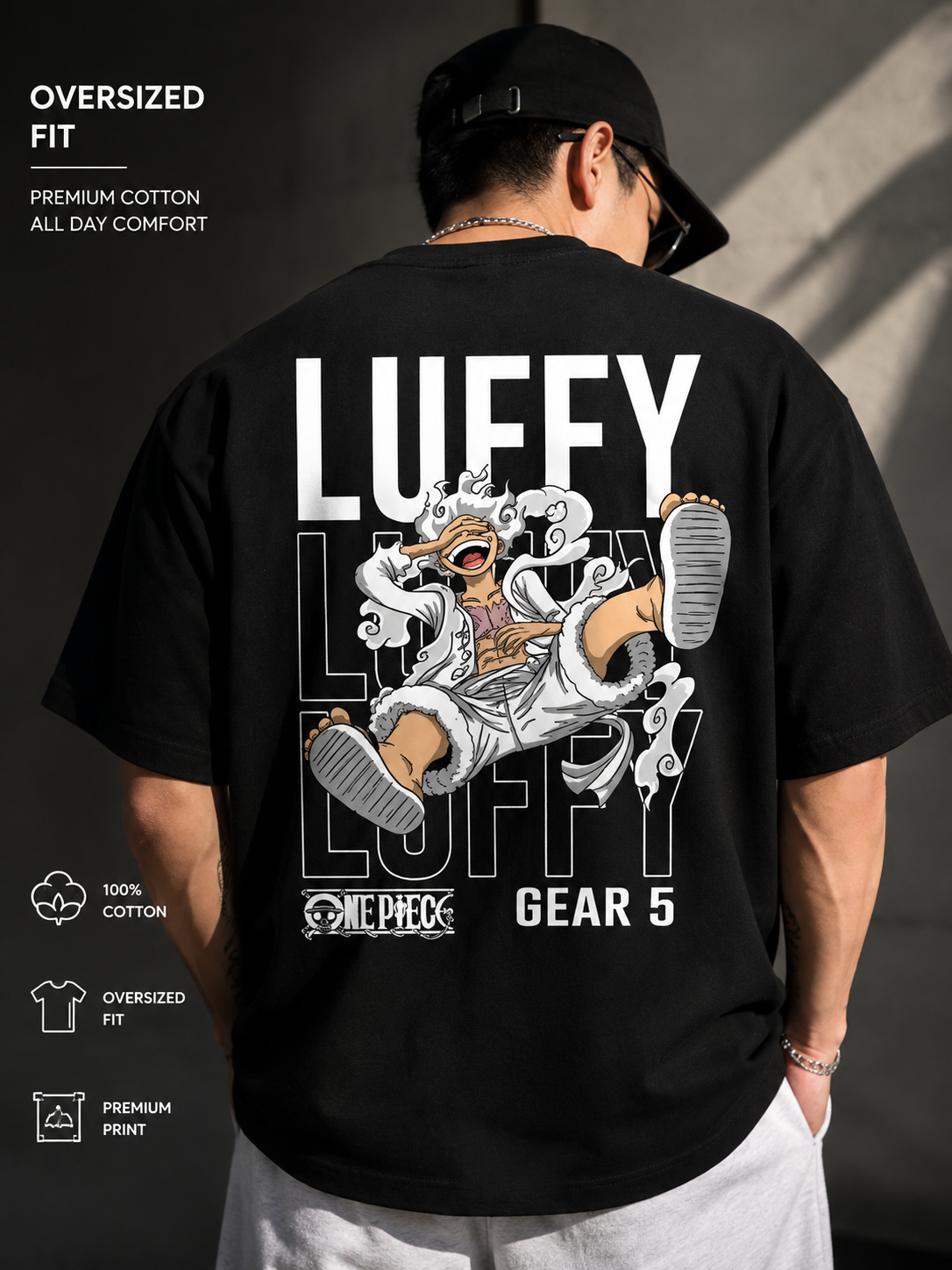 Luffy Gear 5 Oversized Anime T-Shirt | Premium One Piece Black Unisex Streetwear