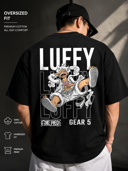 Luffy Gear 5 Oversized Anime T-Shirt | Premium One Piece Black Unisex Streetwear