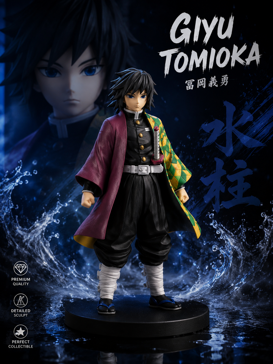 Giyu Tomioka Anime Figure – Demon Slayer Hashira Collectible with Katana & Display Base