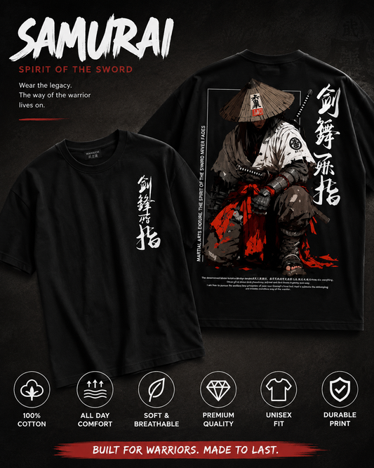 Samurai Warrior Graphic Oversized Black T-Shirt | Japanese Streetwear Tee