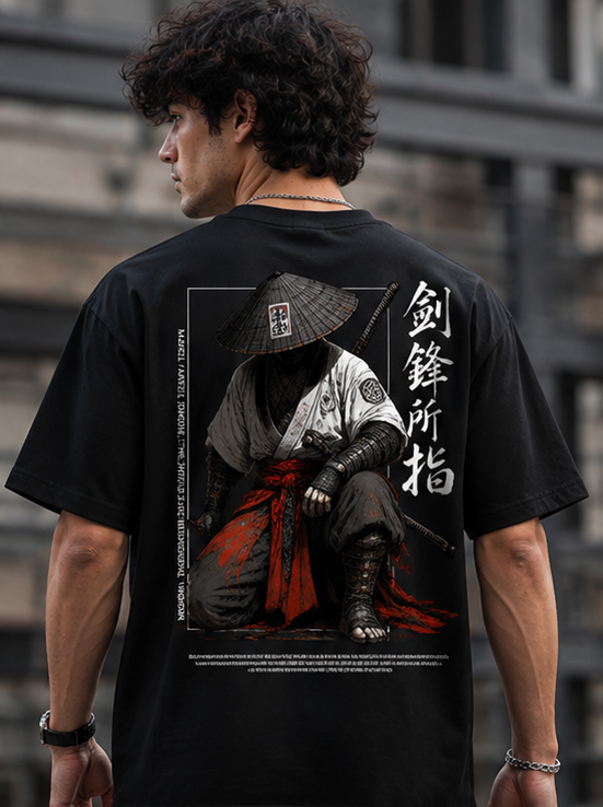 Samurai Warrior Graphic Oversized Black T-Shirt | Japanese Streetwear Tee