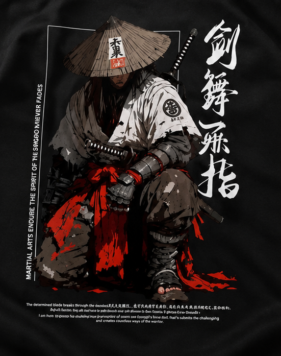 Samurai Warrior Graphic Oversized Black T-Shirt | Japanese Streetwear Tee