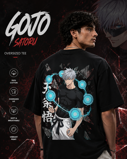 Gojo Satoru Oversized Black T-Shirt – Anime Graphic Tee