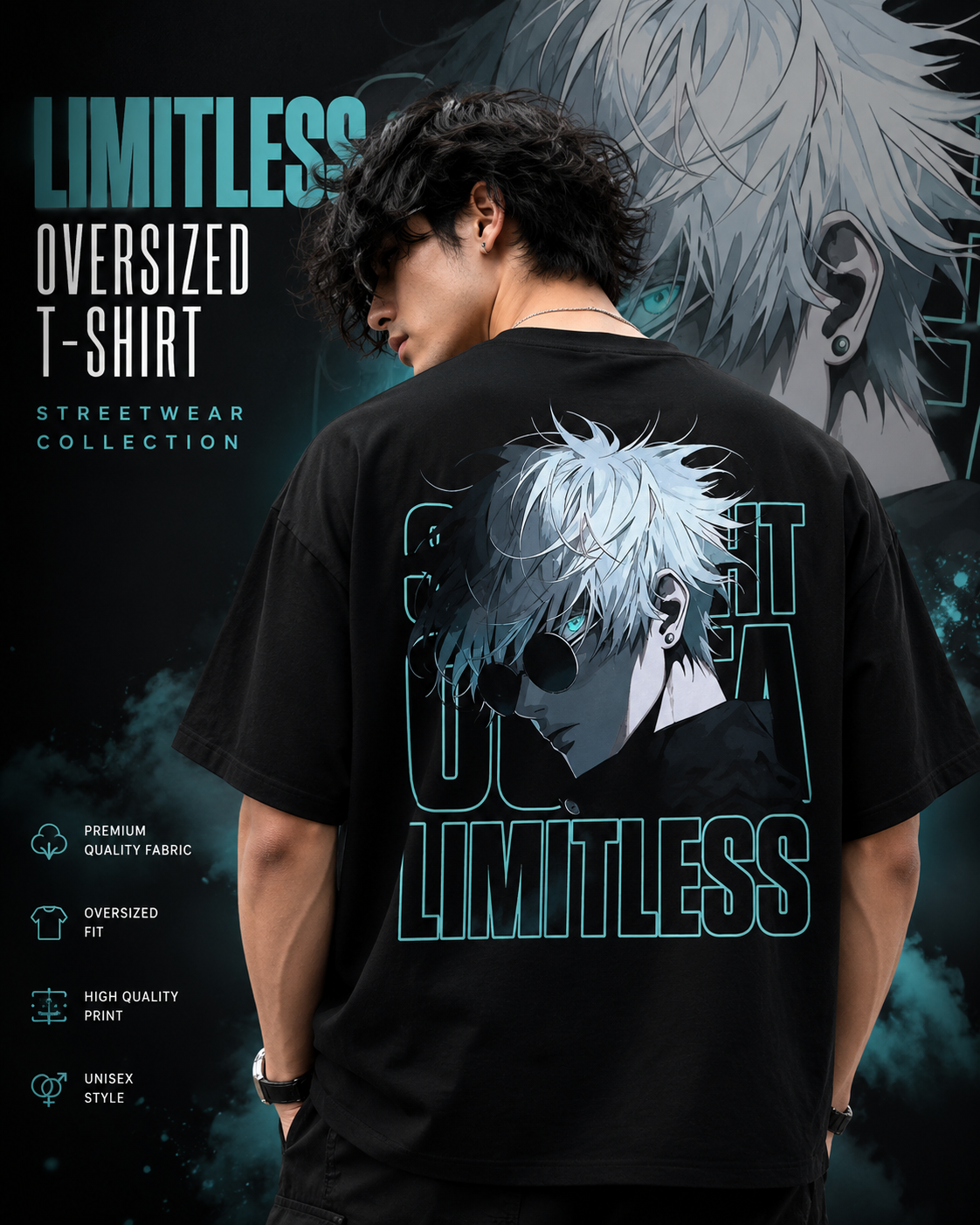 Limitless Anime Graphic Oversized Black T-Shirt | Premium Streetwear Tee