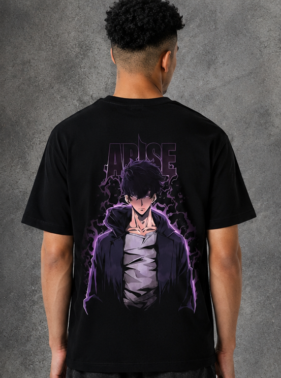 Solo Leveling Sung Jin-Woo “ARISE” Graphic Oversized T-Shirt | Premium Purple Anime Streetwear Tee