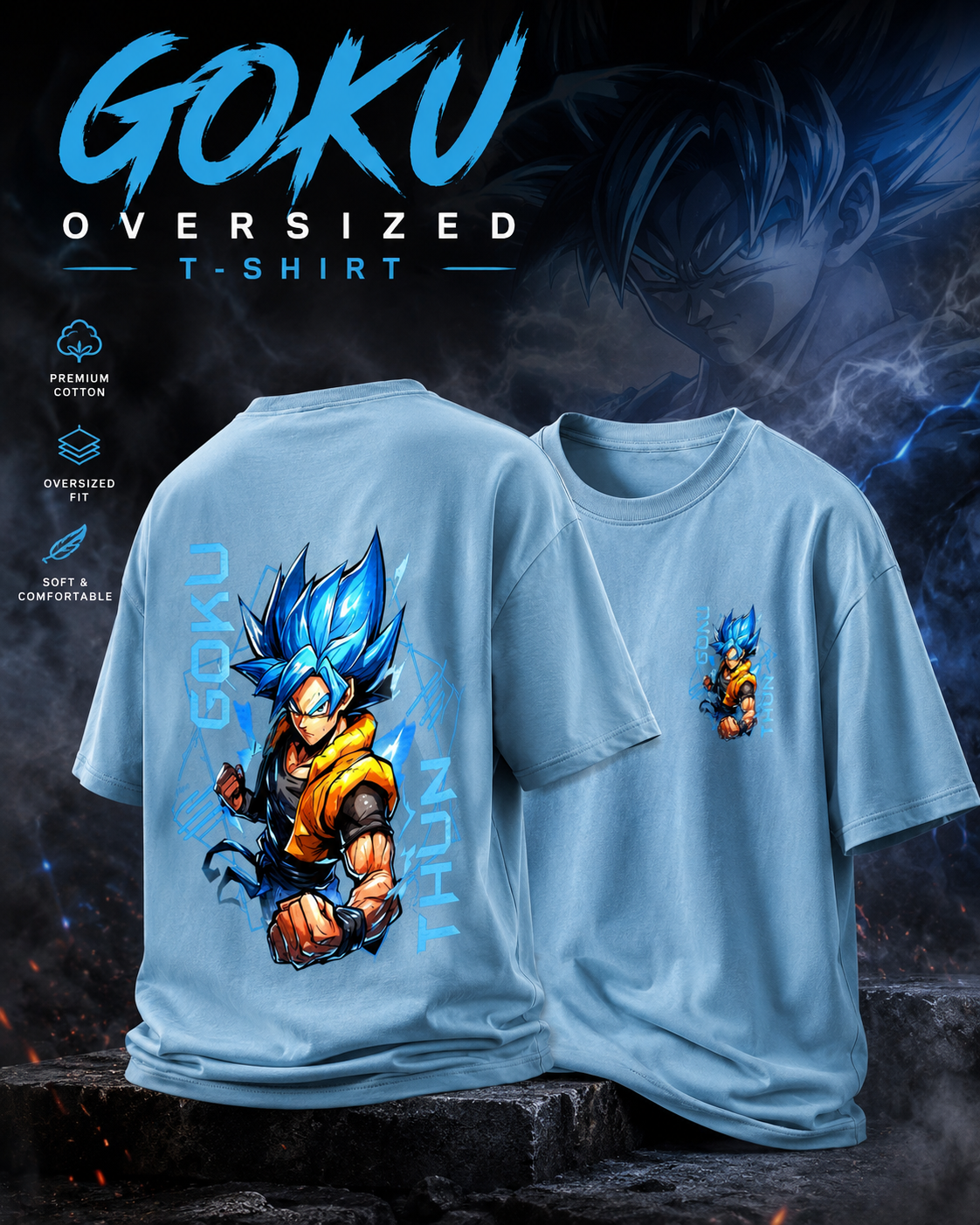 Goku Oversized T-Shirt – Super Saiyan Blue Anime Graphic Streetwear Tee