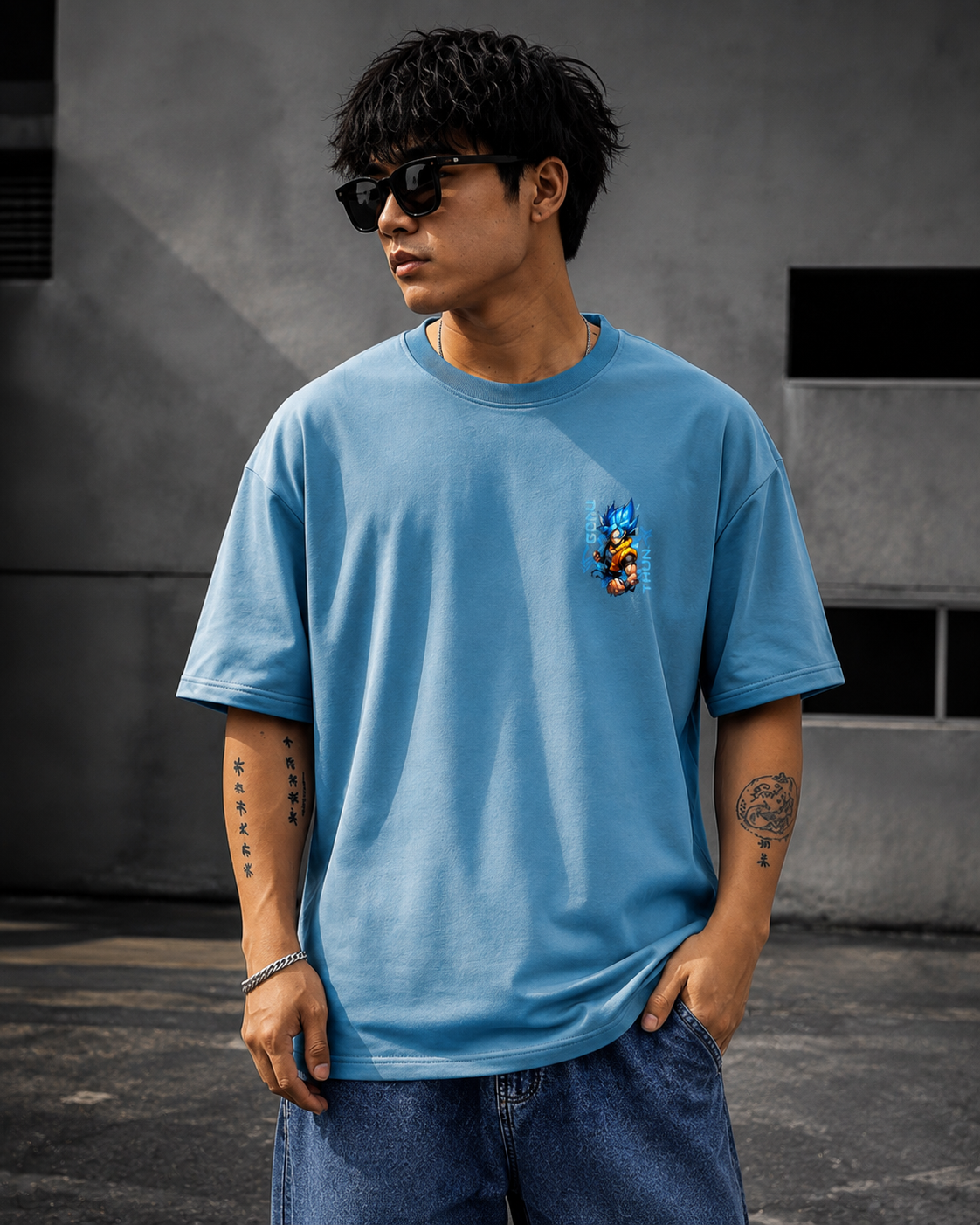 Goku Oversized T-Shirt – Super Saiyan Blue Anime Graphic Streetwear Tee