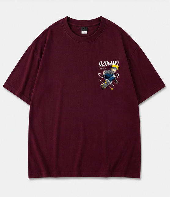 Naruto Uzumaki Oversized T-Shirt – Maroon Anime Streetwear Tee
