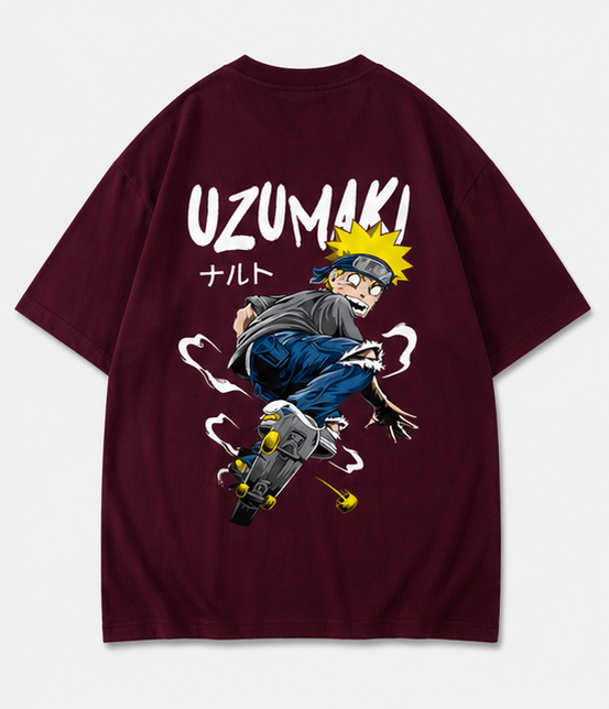 Naruto Uzumaki Oversized T-Shirt – Maroon Anime Streetwear Tee