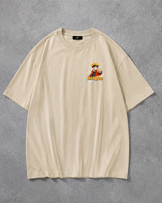Naruto Oversized T-Shirt – Beige Anime Graphic Streetwear Tee