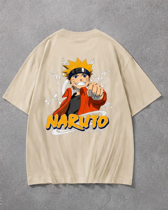 Naruto Oversized T-Shirt – Beige Anime Graphic Streetwear Tee