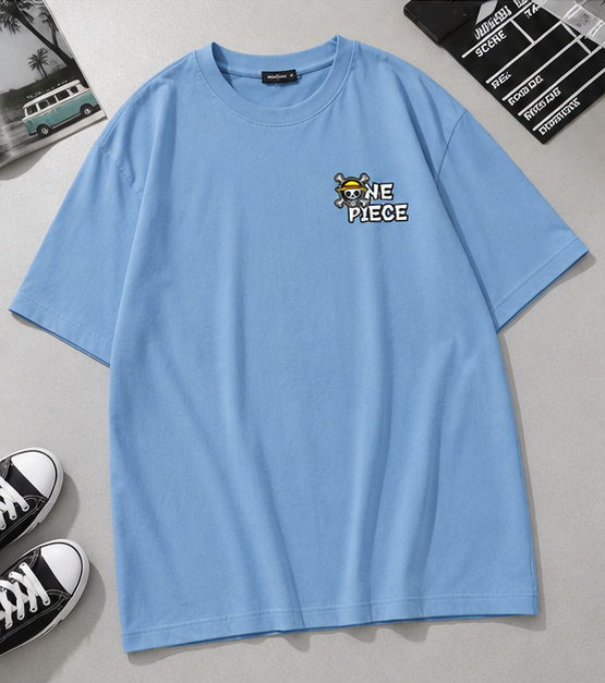 One Piece Luffy Oversized Graphic T-Shirt – Sky Blue