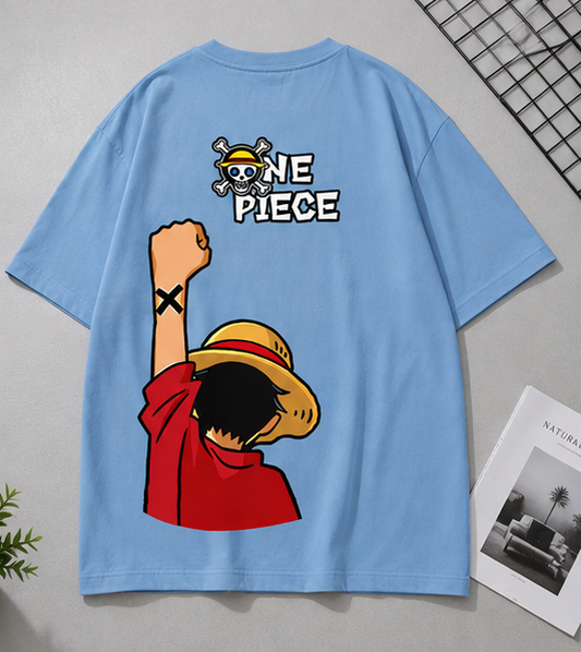 One Piece Luffy Oversized Graphic T-Shirt – Sky Blue