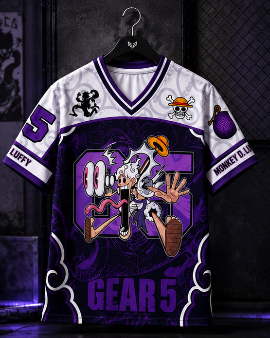 Gear 5 Luffy Anime Jersey | Premium One Piece Mugiwaras Oversized Graphic Shirt
