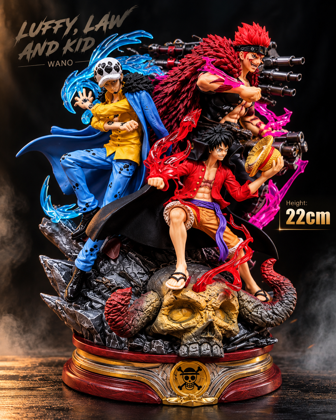 One Piece Wano 22CM Monkey D. Luffy, Law & Kid Trio Action Figure – Premium Anime Collectible