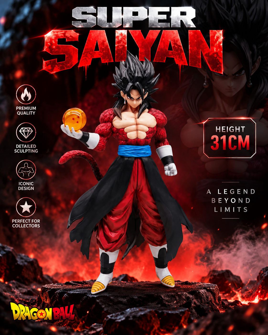 Super Saiyan 4 Action Figure – 31CM | Premium Dragon Ball Anime Collectible