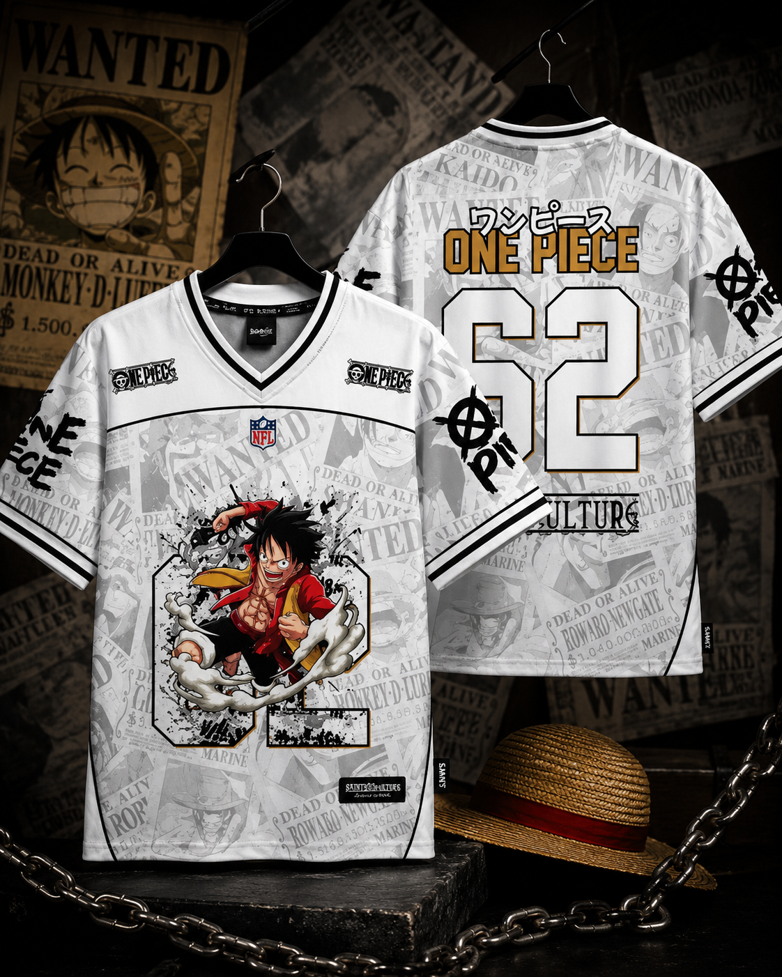 One Piece Luffy 62 Graphic Jersey T-Shirt – Premium Polyester Anime Oversized Unisex Tee