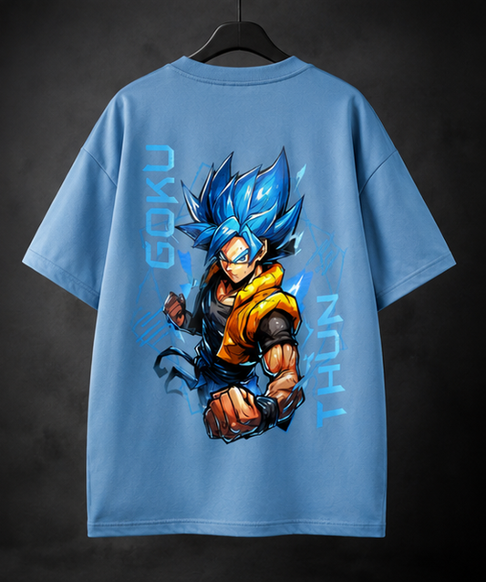 Goku Oversized T-Shirt – Super Saiyan Blue Anime Graphic Streetwear Tee