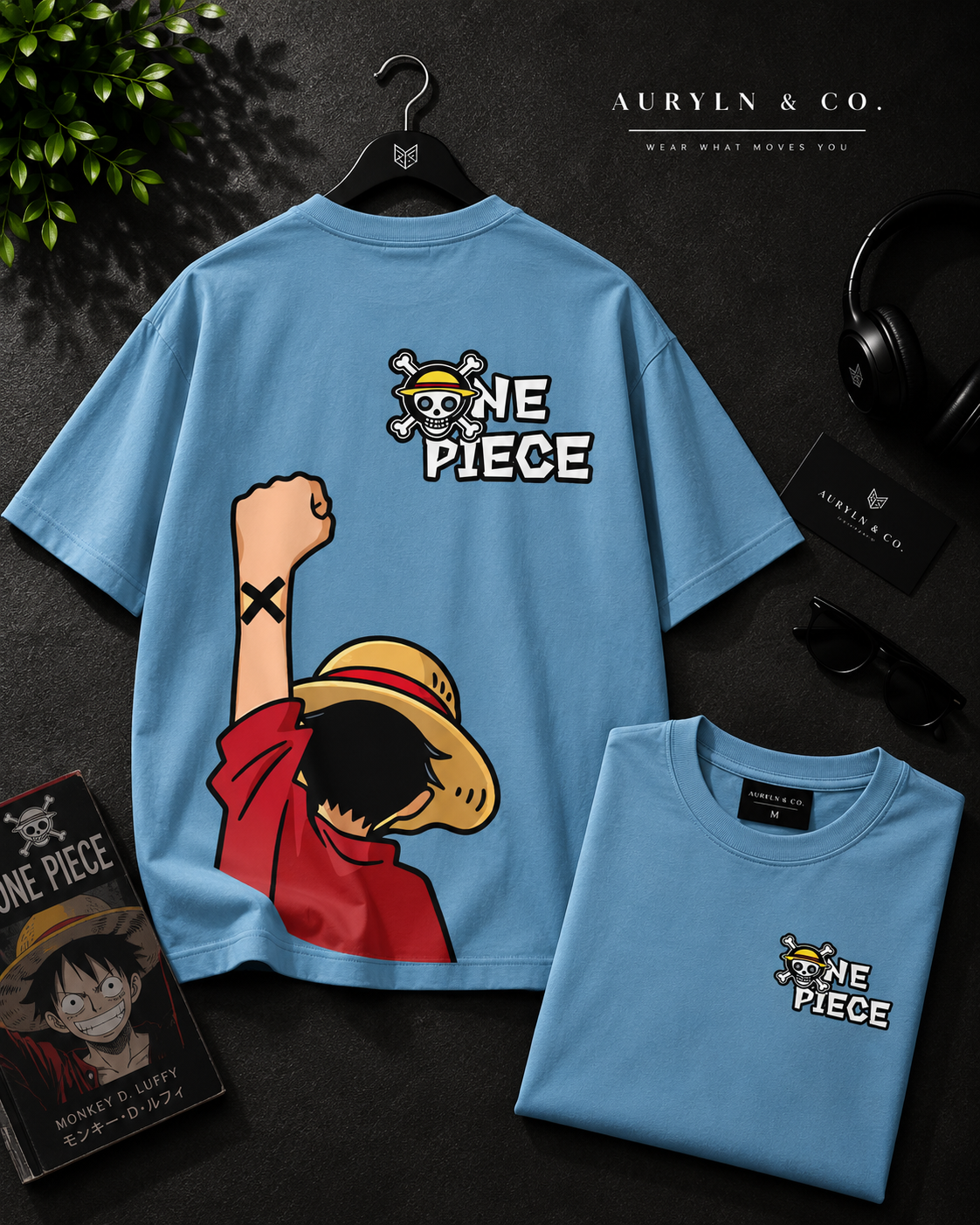One Piece Luffy Oversized Graphic T-Shirt – Sky Blue