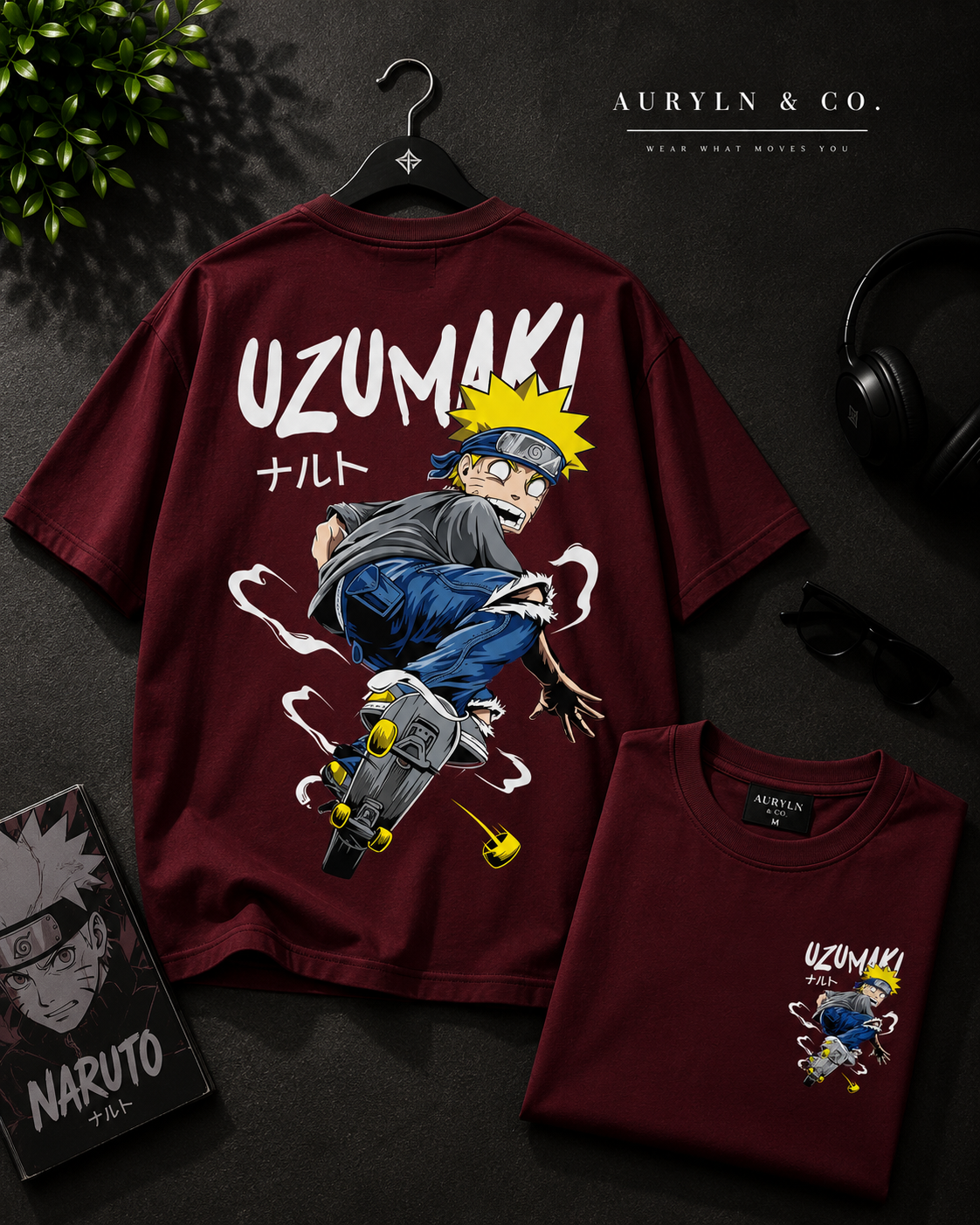 Naruto Uzumaki Oversized T-Shirt – Maroon Anime Streetwear Tee