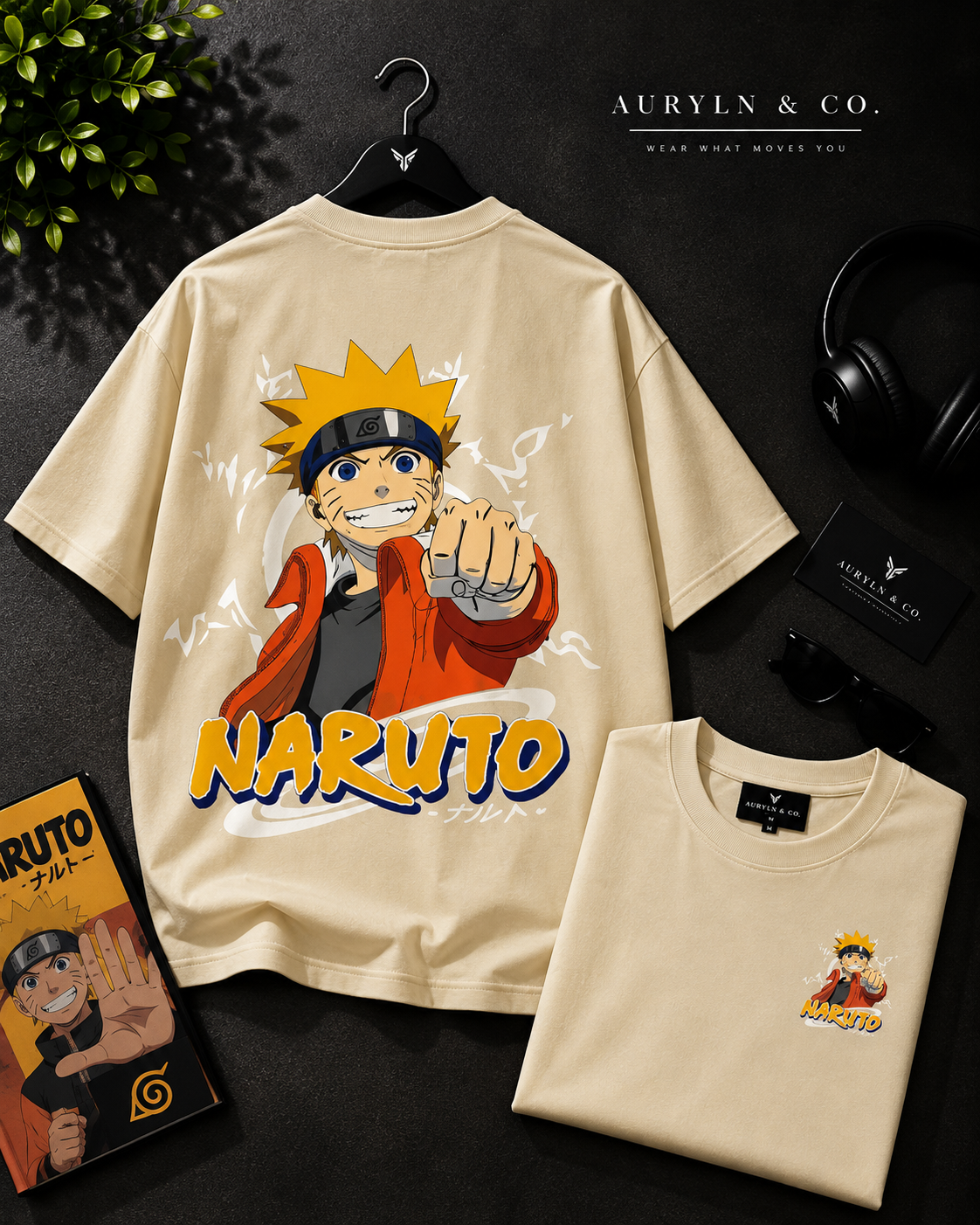 Naruto Oversized T-Shirt – Beige Anime Graphic Streetwear Tee