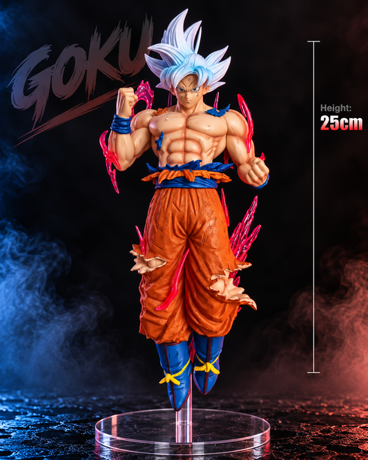 Goku Ultra Instinct Anime Figure with Pink Aura Effects – 25cm Collectible Display Statue