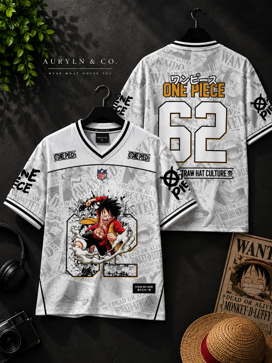 One Piece Luffy Graphic Jersey T-Shirt – Premium Polyester Anime Oversized Unisex Tee