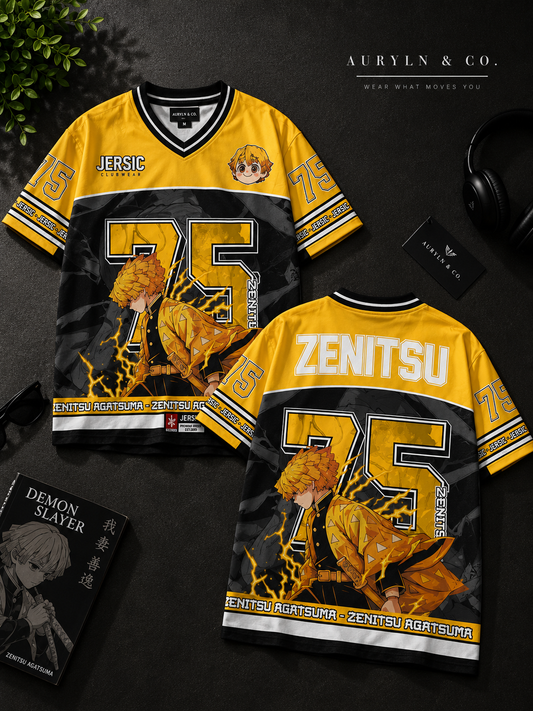 Zenitsu Agatsuma Premium Anime Jersey – Demon Slayer Graphic Unisex Streetwear Tee