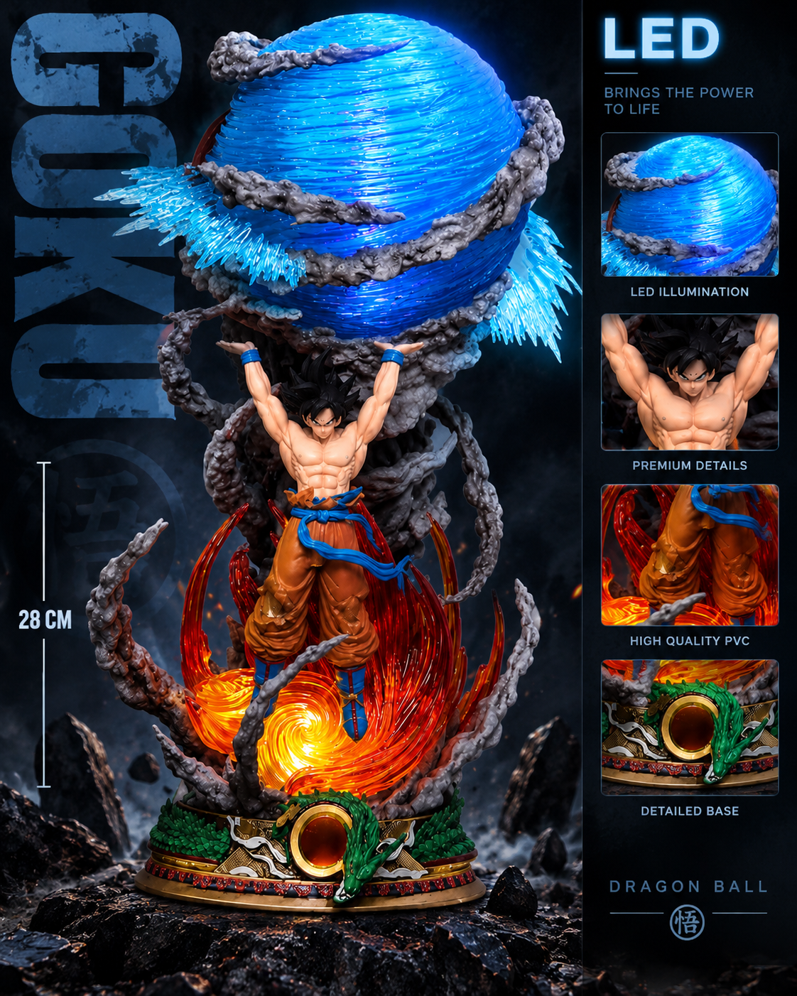 Goku Spirit Bomb Action Figure – Premium LED 28CM Dragon Ball Z Anime Collectible